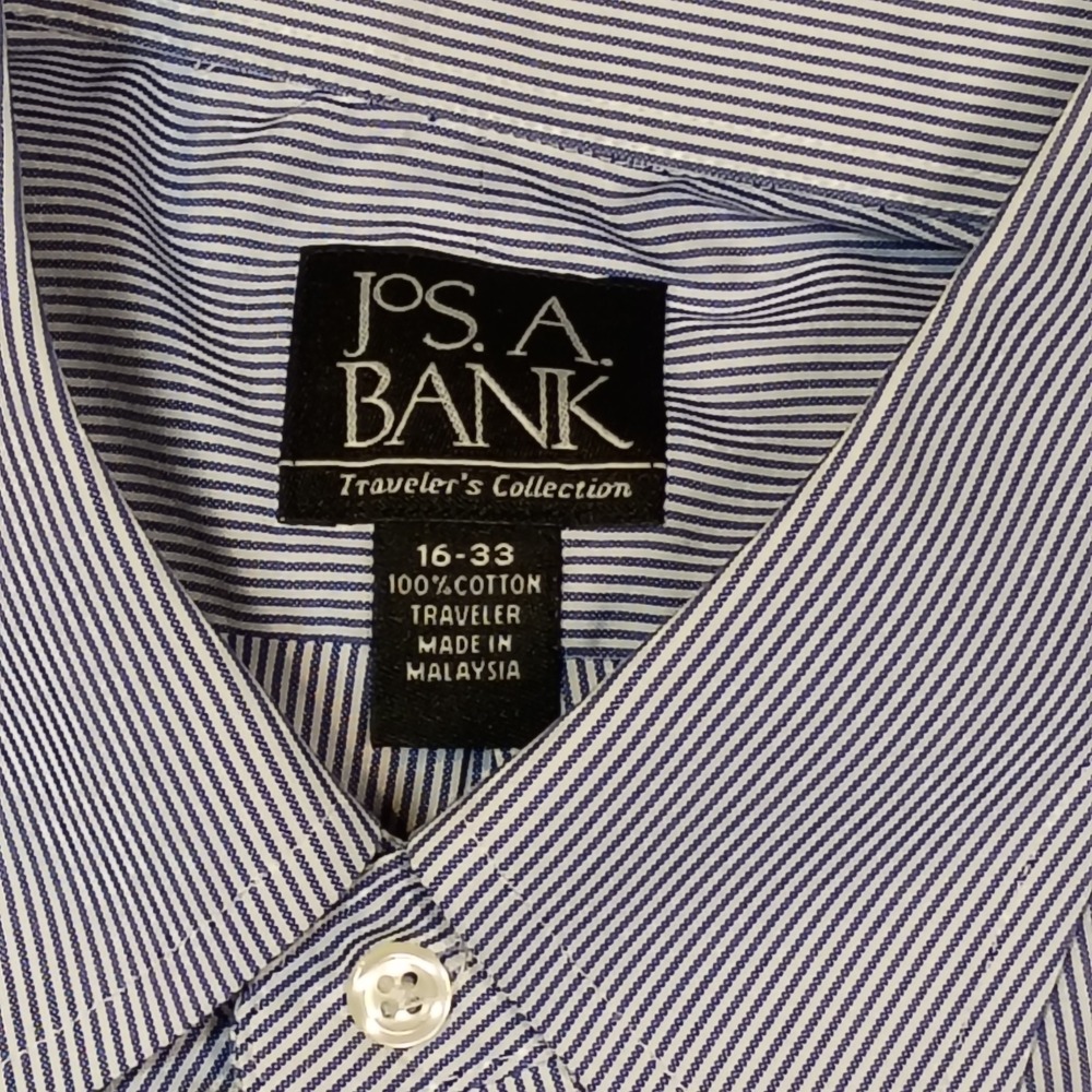 Jos. A. Bank Traveler's Collection Men Dress Shirt Blue Pinstripe 16 33‎ Preppy - Picture 2 of 7